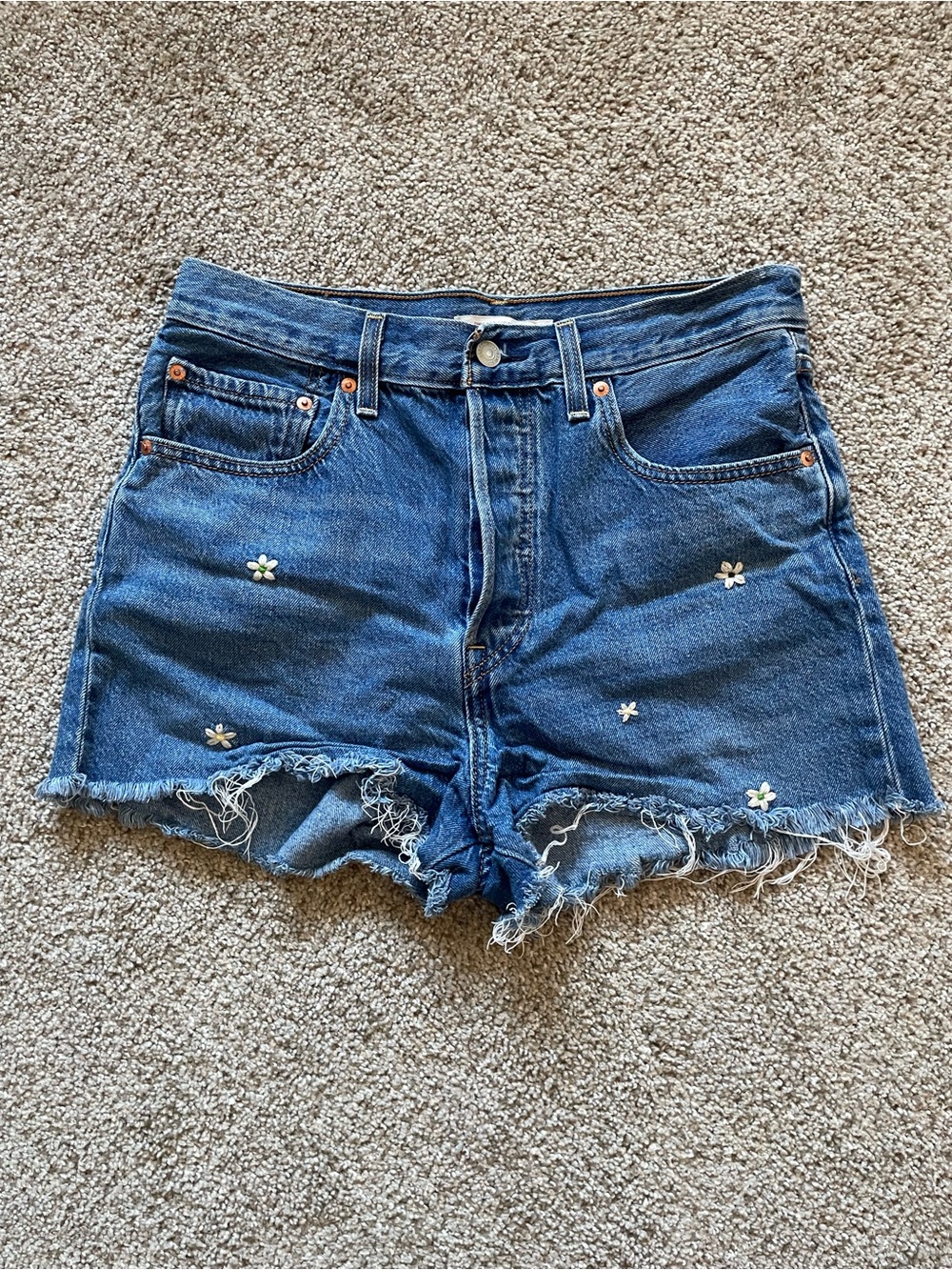Levi's Flower Embroidered Denim Ribcage Shorts